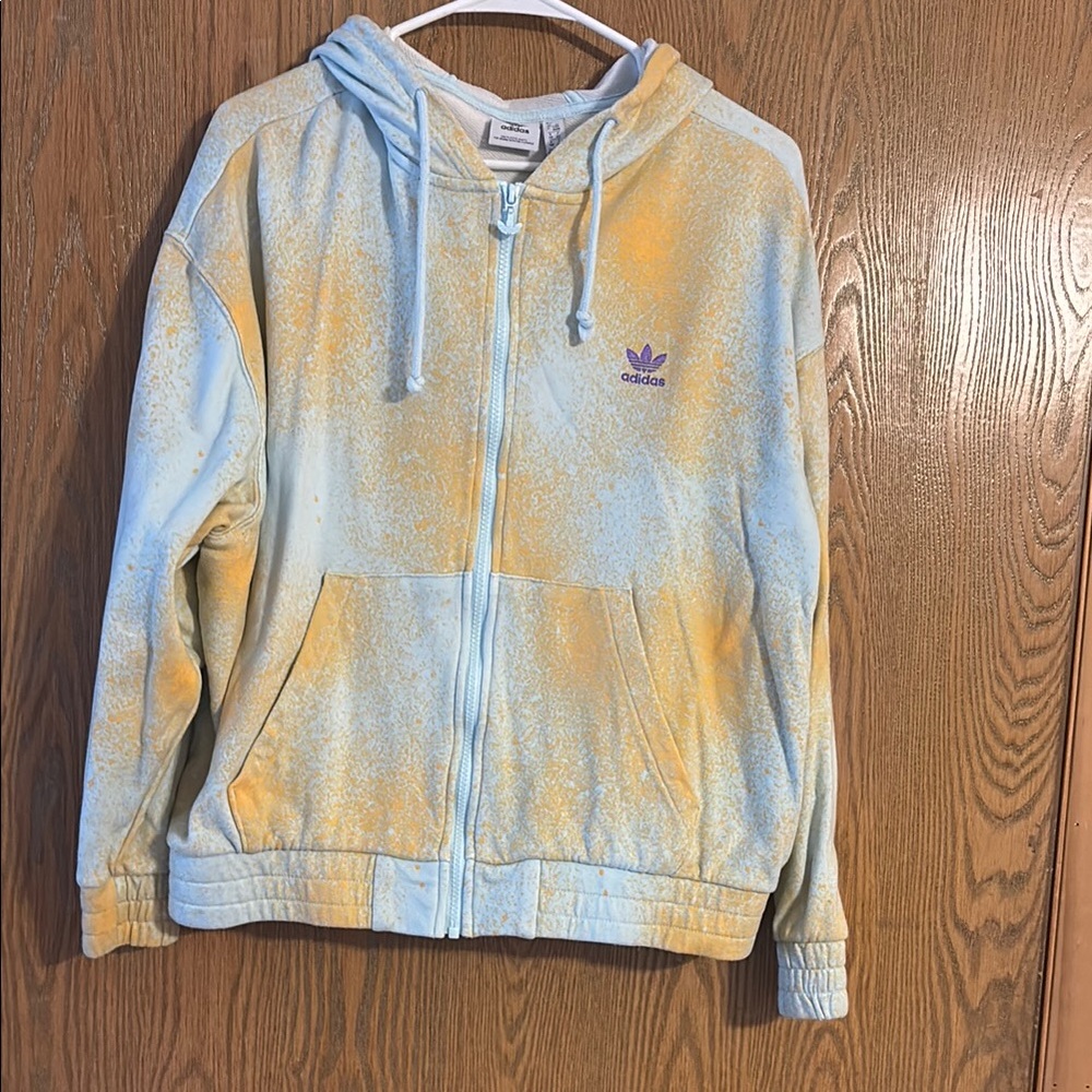 Adidas Light Blue and Orange Zip-Up Hoodie